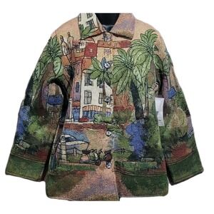 Michael Leu Art to Wear Tapestry-Style Jacket City Scene L Button Front Funky